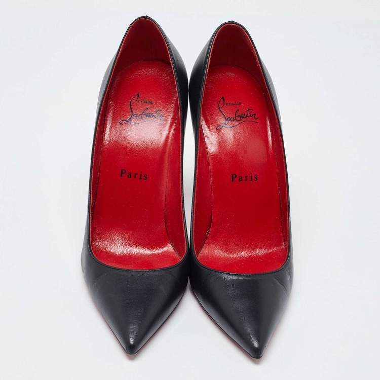 Pre Owned Christian Louboutin Black Leather Pointed Toe Pumps Size 37