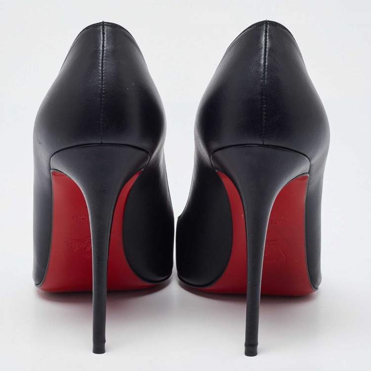 Pre Owned Christian Louboutin Black Leather Pointed Toe Pumps Size 37