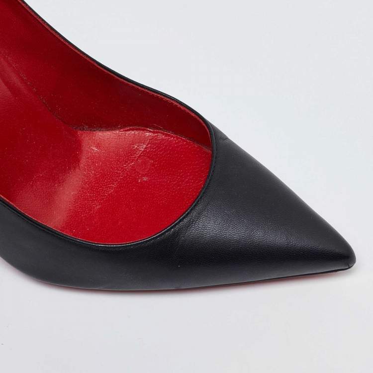 Pre Owned Christian Louboutin Black Leather Pointed Toe Pumps Size 37