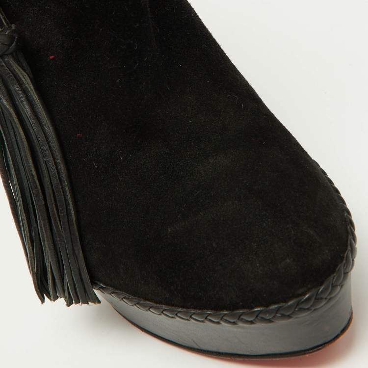 Pre Owned Christian Louboutin Black Suede Sultane Ankle Booties Size 40.5