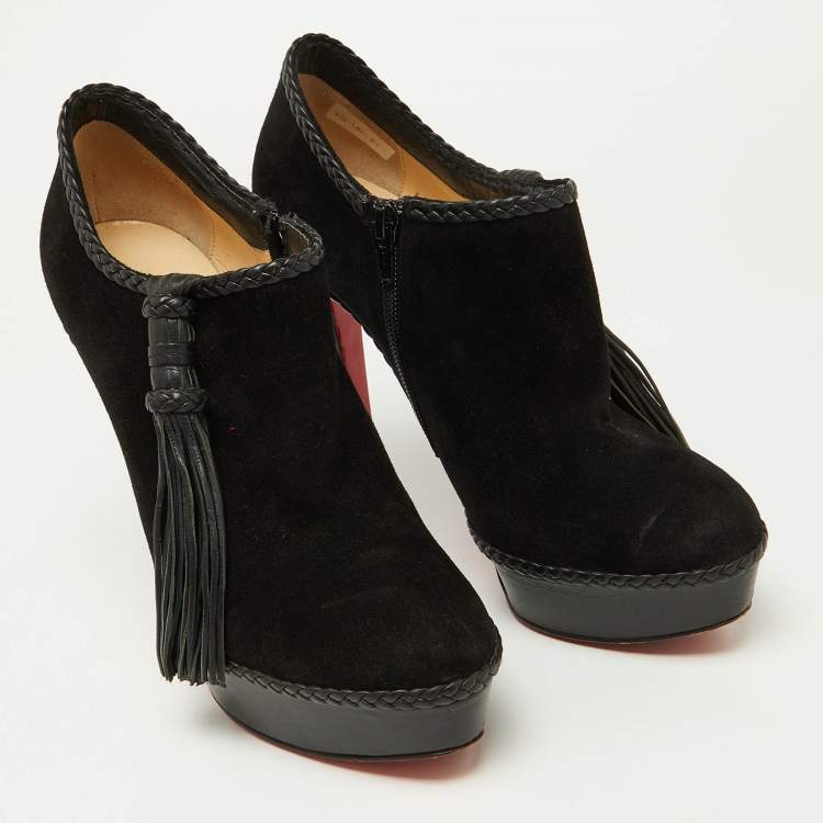 Pre Owned Christian Louboutin Black Suede Sultane Ankle Booties Size 40.5