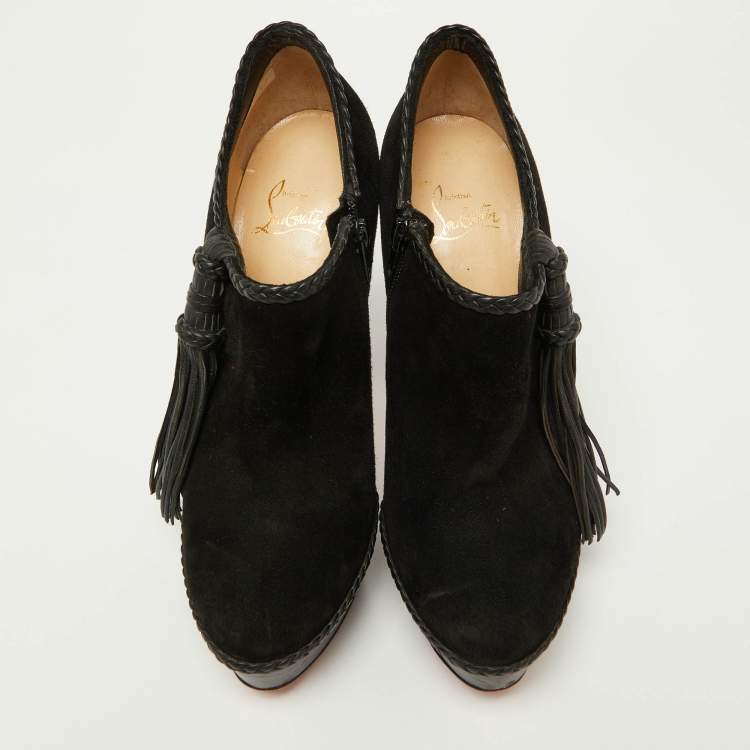 Pre Owned Christian Louboutin Black Suede Sultane Ankle Booties Size 40.5