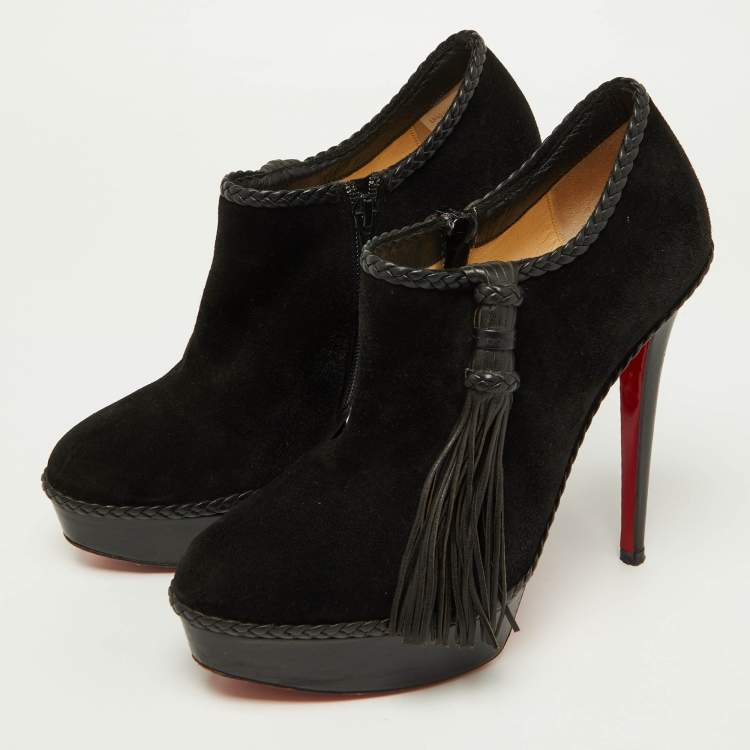 Pre Owned Christian Louboutin Black Suede Sultane Ankle Booties Size 40.5