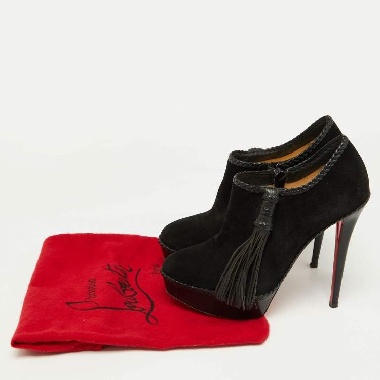Pre Owned Christian Louboutin Black Suede Sultane Ankle Booties Size 40.5