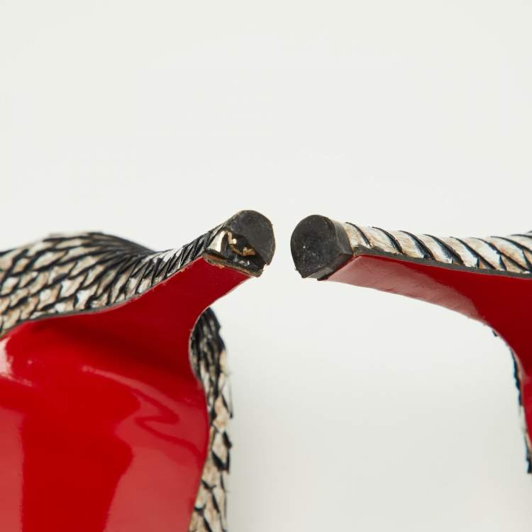 Pre Owned Christian Louboutin Metallic Two-Tone Python Very Prive Peep Toe Pumps Size 40