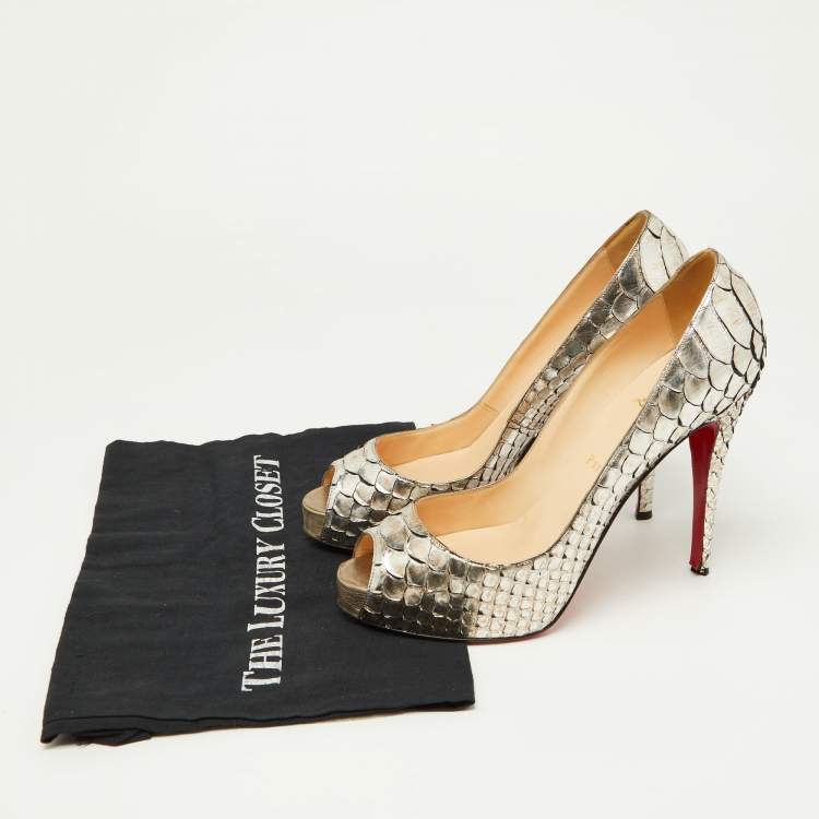 Pre Owned Christian Louboutin Metallic Two-Tone Python Very Prive Peep Toe Pumps Size 40