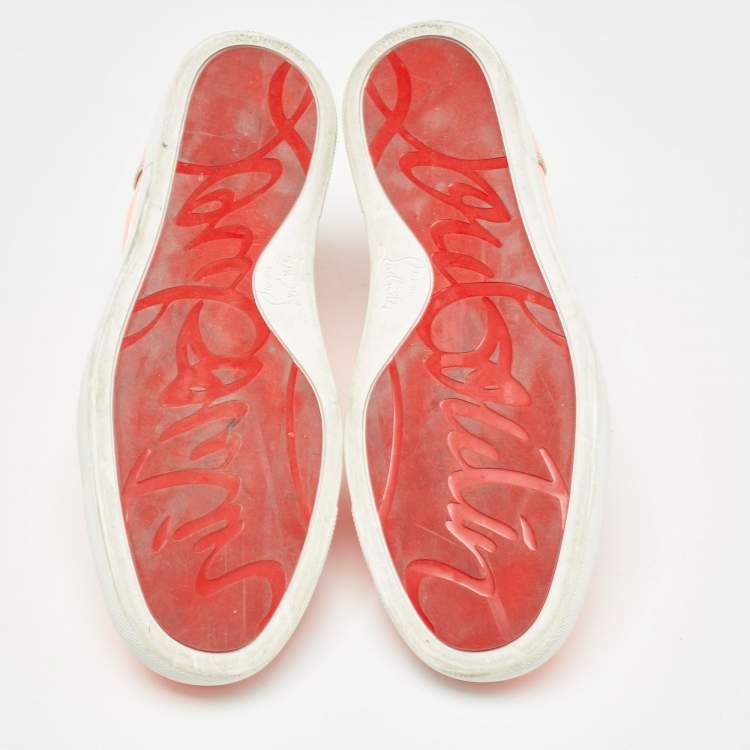 Pre Owned Christian Louboutin Light Orange Patent Leather Louis Junior Low Top Sneakers Size 39