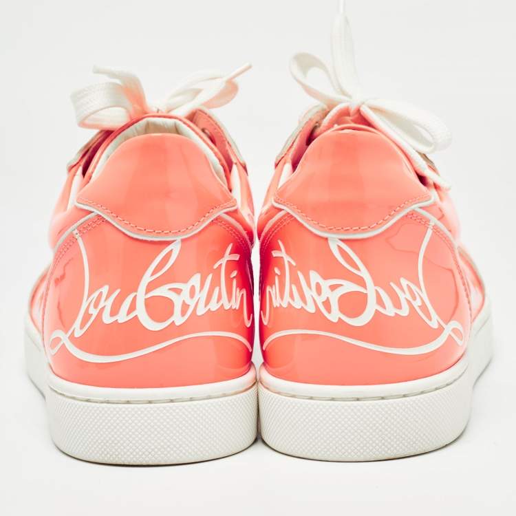 Pre Owned Christian Louboutin Light Orange Patent Leather Louis Junior Low Top Sneakers Size 39