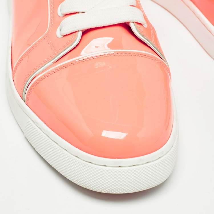Pre Owned Christian Louboutin Light Orange Patent Leather Louis Junior Low Top Sneakers Size 39