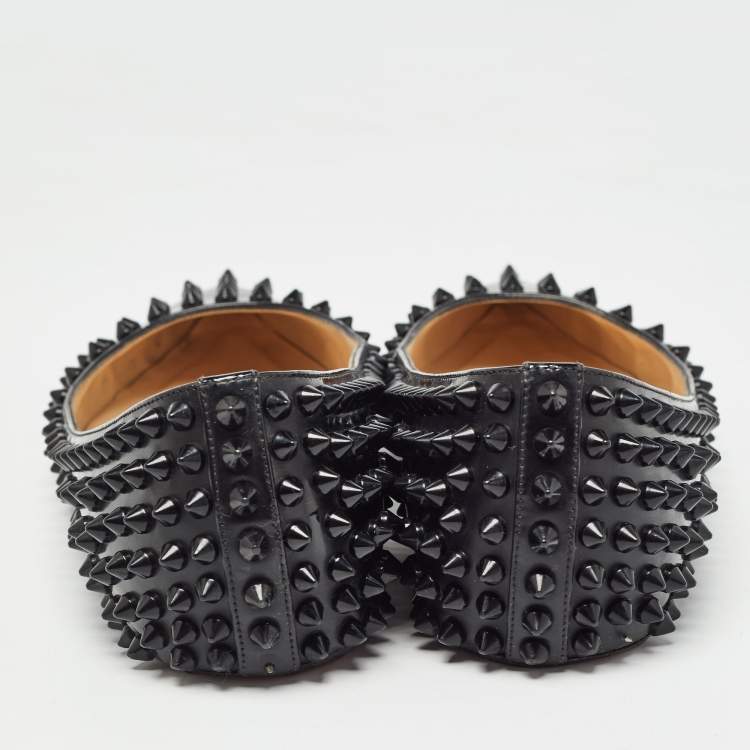 Pre Owned Christian Louboutin Black Patent Leather Pigalle Spike Ballet Flats Size 36.5