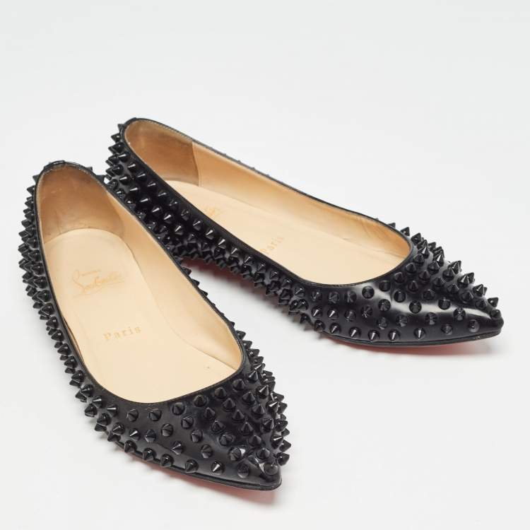 Pre Owned Christian Louboutin Black Patent Leather Pigalle Spike Ballet Flats Size 36.5