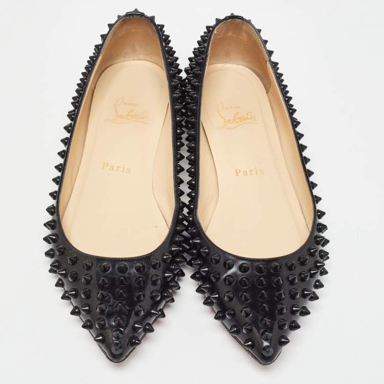 Pre Owned Christian Louboutin Black Patent Leather Pigalle Spike Ballet Flats Size 36.5