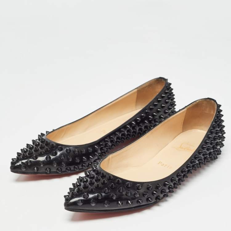 Pre Owned Christian Louboutin Black Patent Leather Pigalle Spike Ballet Flats Size 36.5