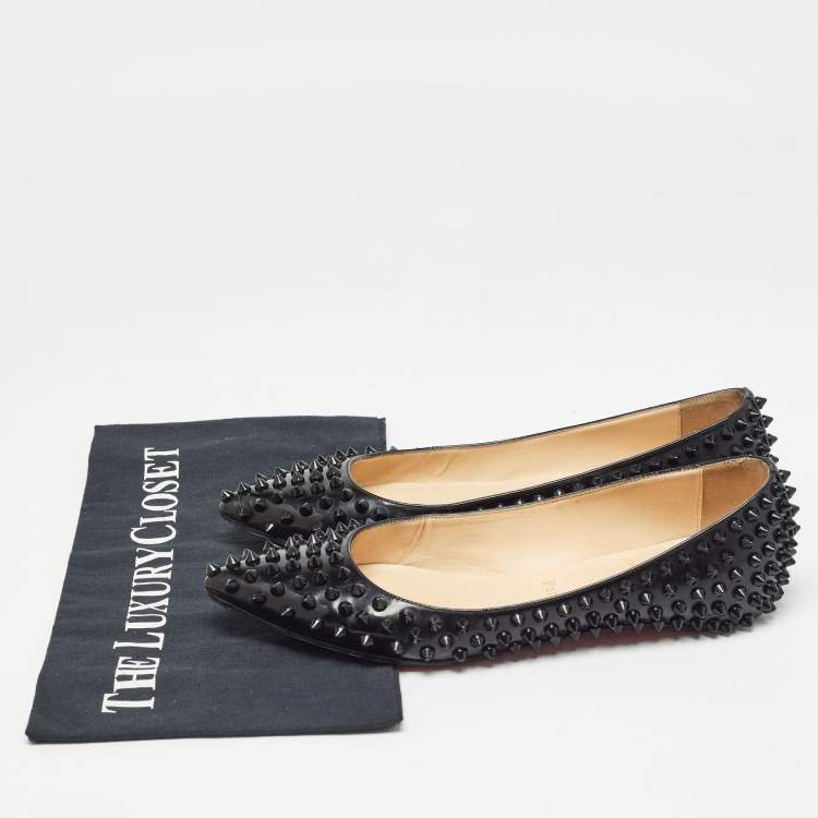 Pre Owned Christian Louboutin Black Patent Leather Pigalle Spike Ballet Flats Size 36.5