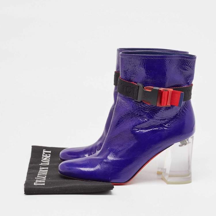 Pre Owned Christian Louboutin Blue Patent Leather Vogue Plexi Telesiege Boots Size 39