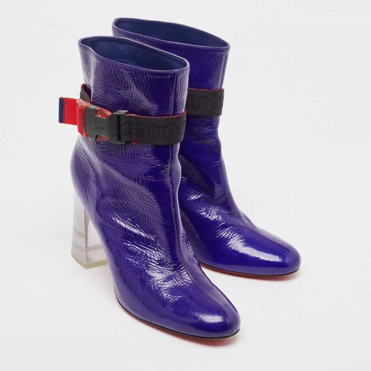 Pre Owned Christian Louboutin Blue Patent Leather Vogue Plexi Telesiege Boots Size 39