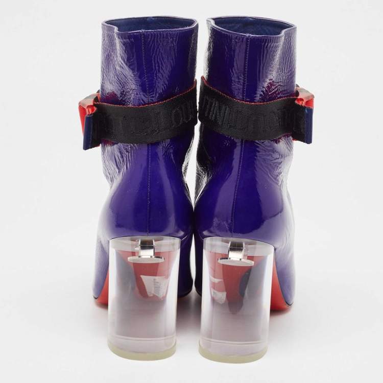 Pre Owned Christian Louboutin Blue Patent Leather Vogue Plexi Telesiege Boots Size 39