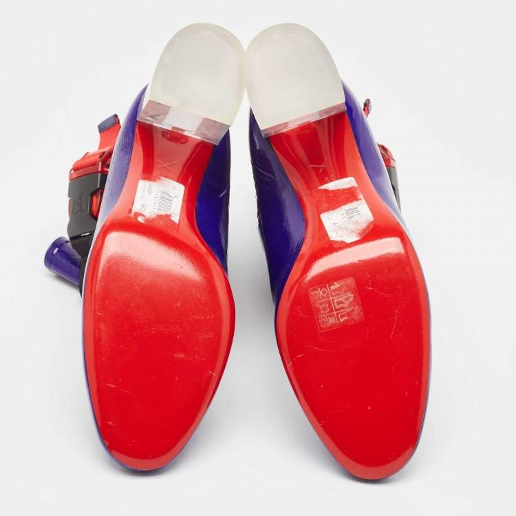 Pre Owned Christian Louboutin Blue Patent Leather Vogue Plexi Telesiege Boots Size 39
