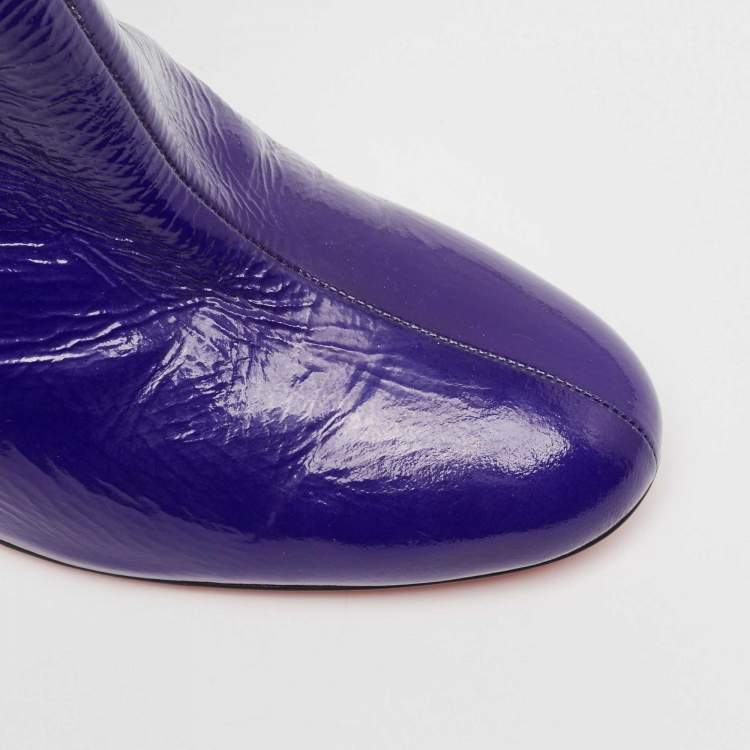 Pre Owned Christian Louboutin Blue Patent Leather Vogue Plexi Telesiege Boots Size 39