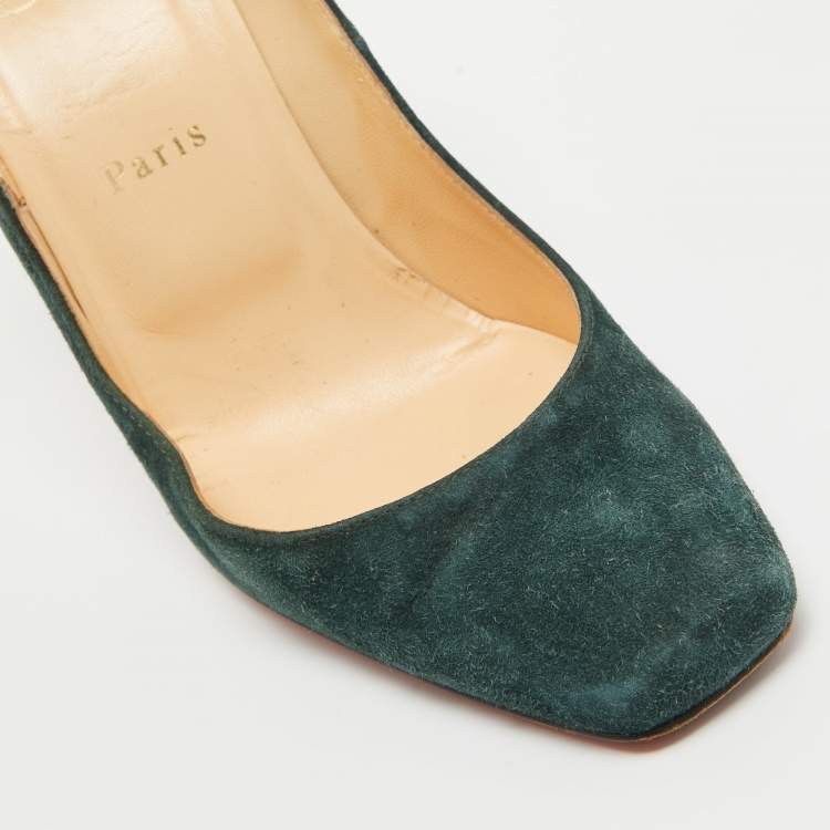 Pre Owned Christian Louboutin Dark Green Suede Particule Pumps Size 38