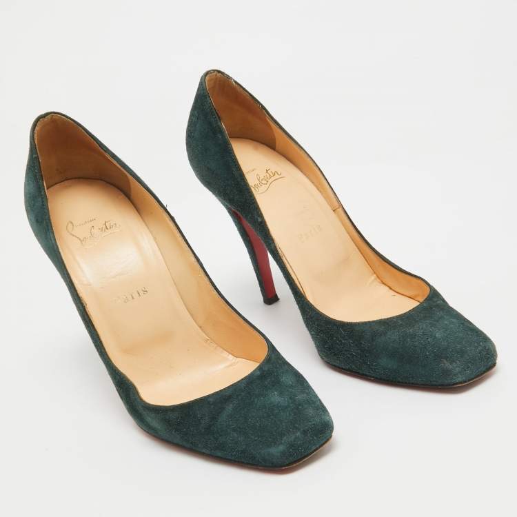 Pre Owned Christian Louboutin Dark Green Suede Particule Pumps Size 38