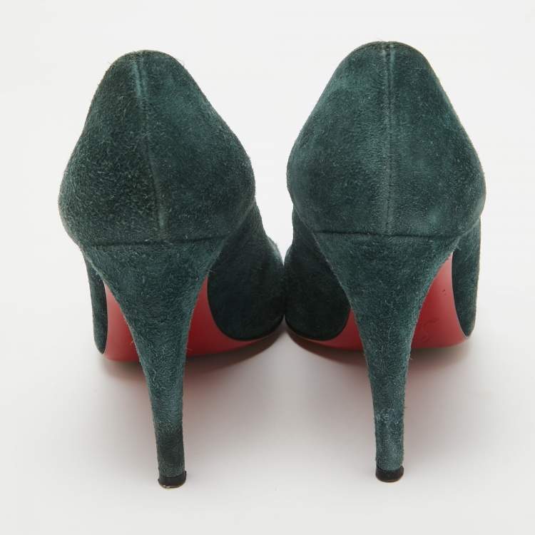 Pre Owned Christian Louboutin Dark Green Suede Particule Pumps Size 38