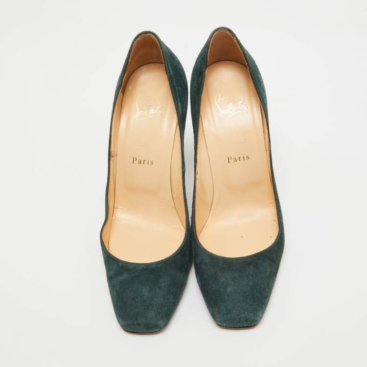 Pre Owned Christian Louboutin Dark Green Suede Particule Pumps Size 38