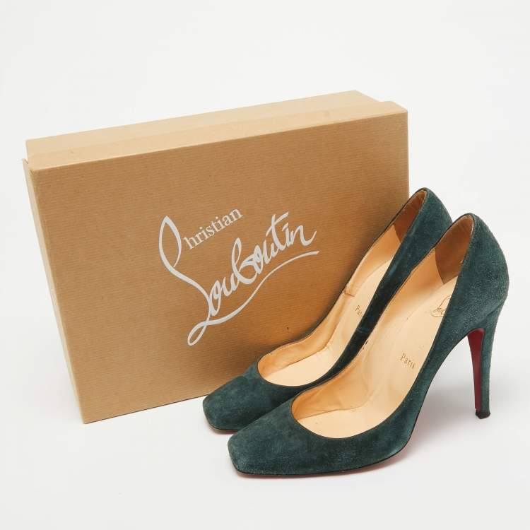 Pre Owned Christian Louboutin Dark Green Suede Particule Pumps Size 38