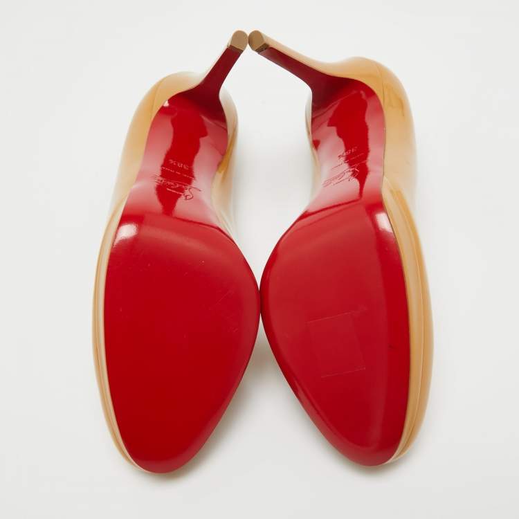 Pre Owned Christian Louboutin Beige Patent Leather Neofilo Pumps Size 38.5