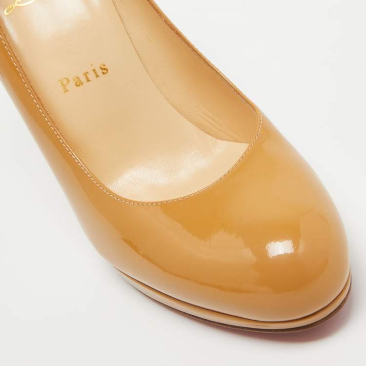 Pre Owned Christian Louboutin Beige Patent Leather Neofilo Pumps Size 38.5
