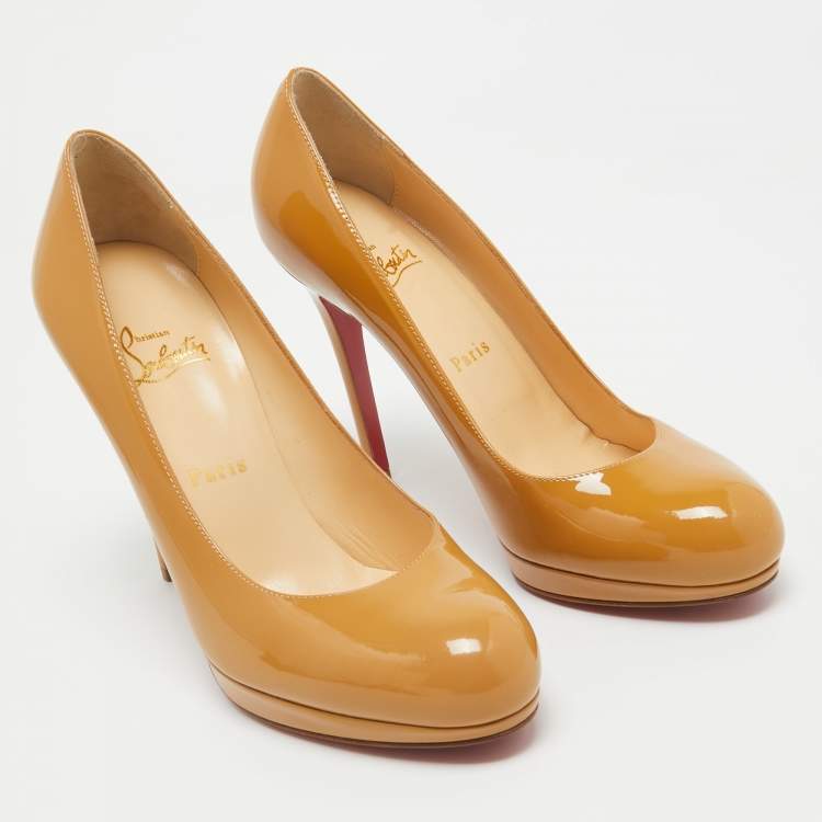 Pre Owned Christian Louboutin Beige Patent Leather Neofilo Pumps Size 38.5