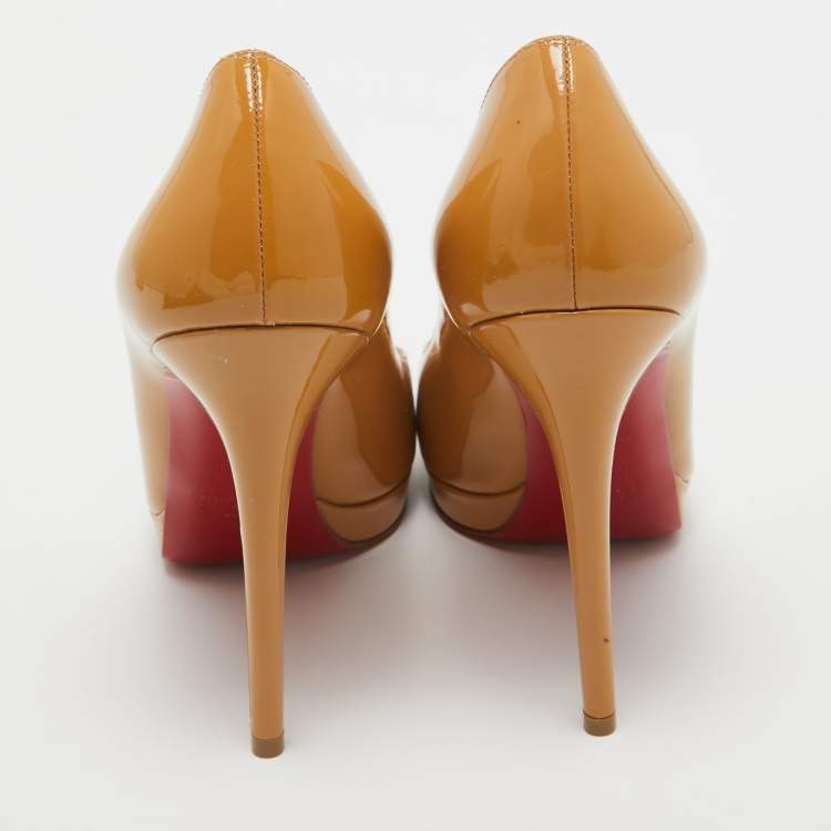 Pre Owned Christian Louboutin Beige Patent Leather Neofilo Pumps Size 38.5