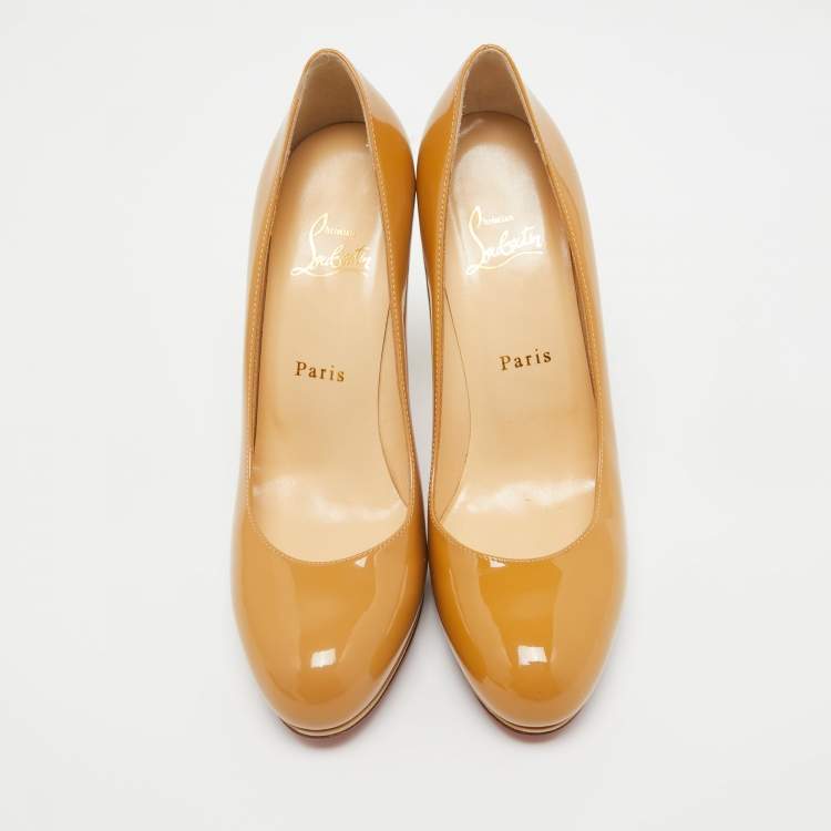 Pre Owned Christian Louboutin Beige Patent Leather Neofilo Pumps Size 38.5