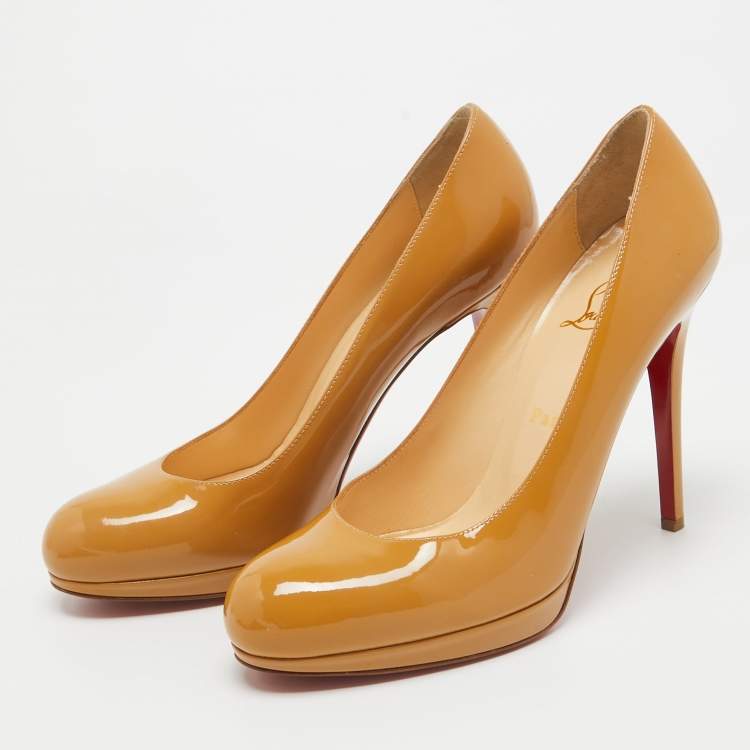 Pre Owned Christian Louboutin Beige Patent Leather Neofilo Pumps Size 38.5
