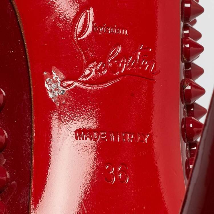 Pre Owned Christian Louboutin Dark Red Patent Leather Pigalle Spikes Pumps Size 36