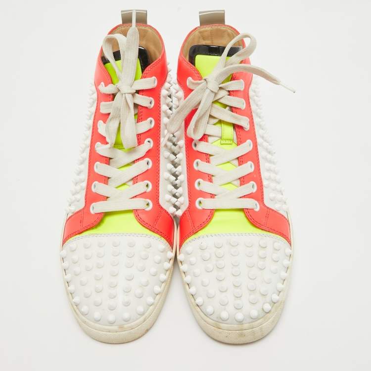 Pre Owned Christian Louboutin Neon Multicolor Leather Louis Spikes Sneakers Size 40