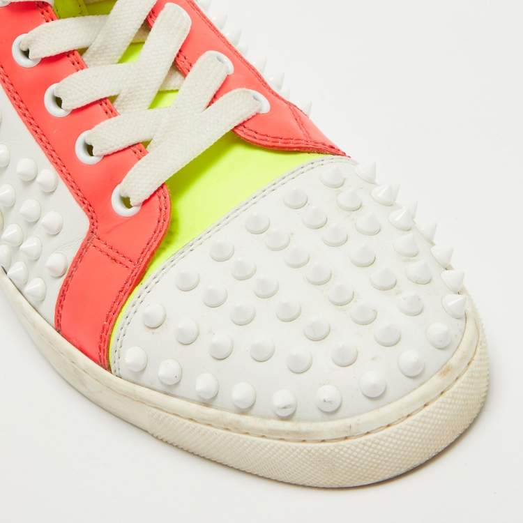 Pre Owned Christian Louboutin Neon Multicolor Leather Louis Spikes Sneakers Size 40