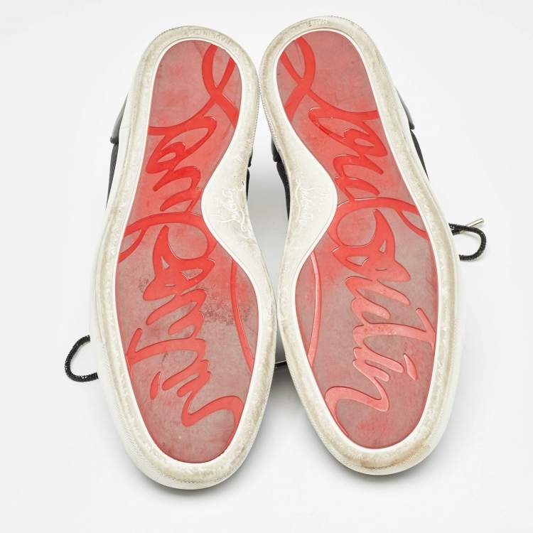 Pre Owned Christian Louboutin Black Leather and Fabric Louis Junior Sneakers Size 40