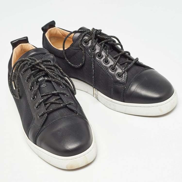 Pre Owned Christian Louboutin Black Leather and Fabric Louis Junior Sneakers Size 40
