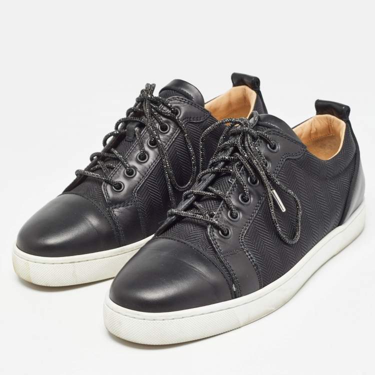 Pre Owned Christian Louboutin Black Leather and Fabric Louis Junior Sneakers Size 40