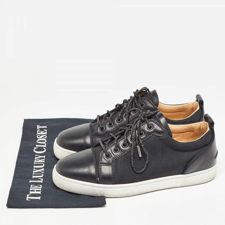 Pre Owned Christian Louboutin Black Leather and Fabric Louis Junior Sneakers Size 40