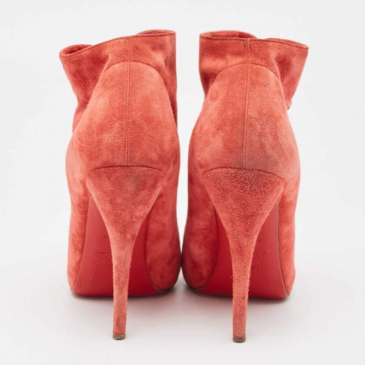 Pre Owned Christian Louboutin Red Suede Booties Size 39.5