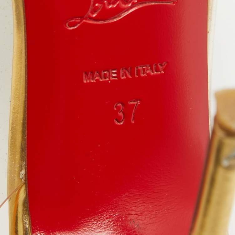 Pre Owned Christian Louboutin Gold Leather and PVC Ring My Toe Sandals Size 37
