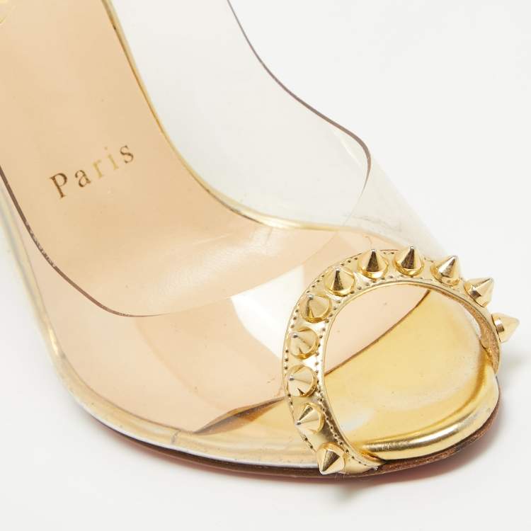 Pre Owned Christian Louboutin Gold Leather and PVC Ring My Toe Sandals Size 37