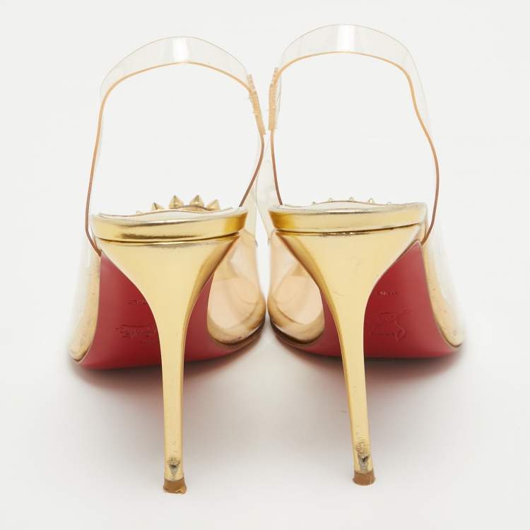 Pre Owned Christian Louboutin Gold Leather and PVC Ring My Toe Sandals Size 37
