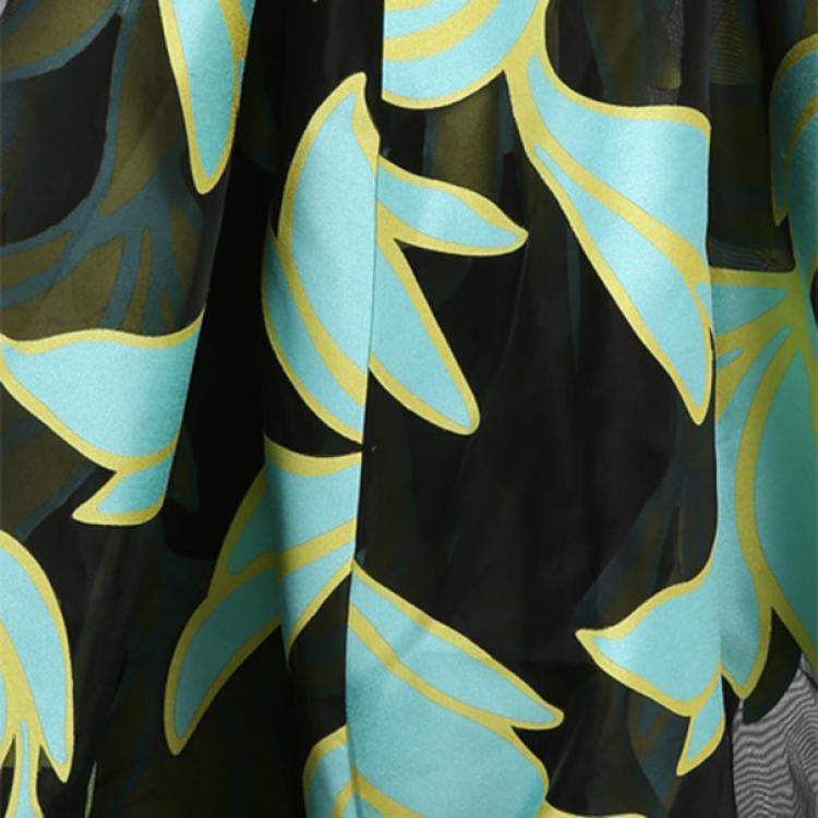 Pre Owned Christian Siriano Black and Turquoise Silk Printed Gown M