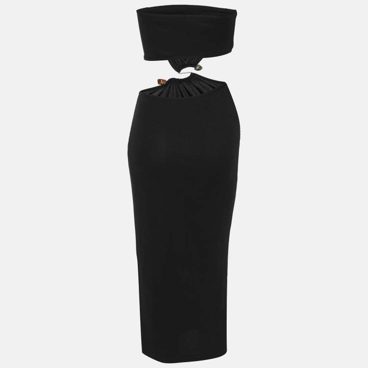 Pre Owned Christopher Esber Black Knit Distort Strapless Cutout Midi Dress M