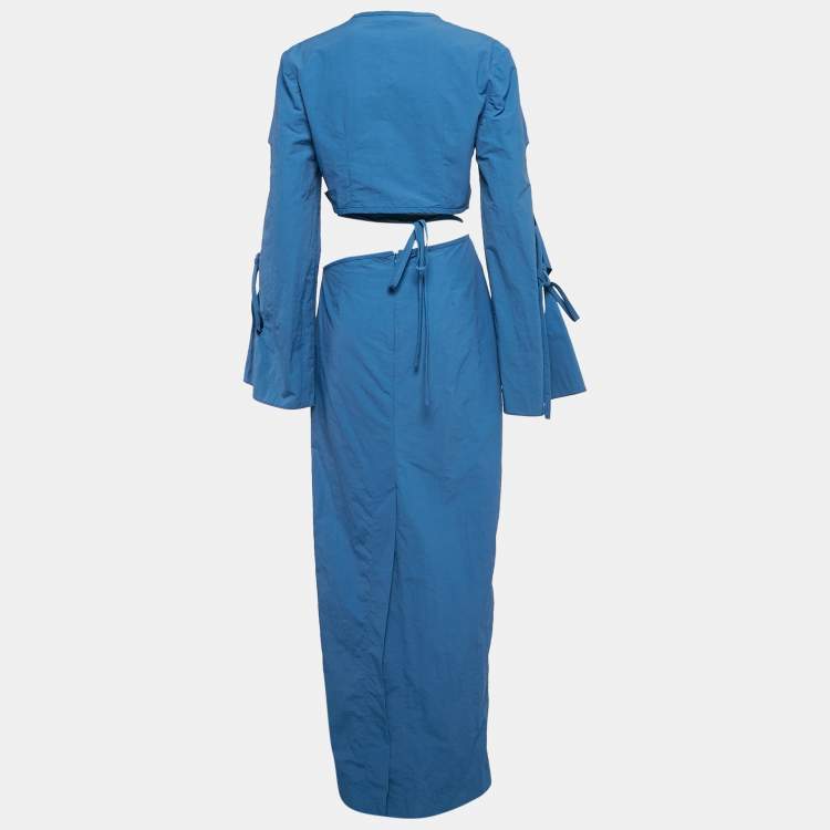 Pre Owned Christopher Esber Blue Nylon Blend Tie-Up Skirt and Top Set M 