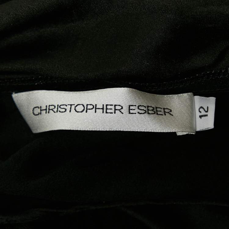 Pre Owned Christopher Esber Black Mesh and Satin Draped Top and Skirt Set M