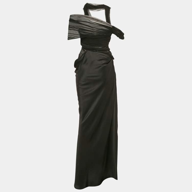 Pre Owned Christopher Esber Black Mesh and Satin Draped Top and Skirt Set M